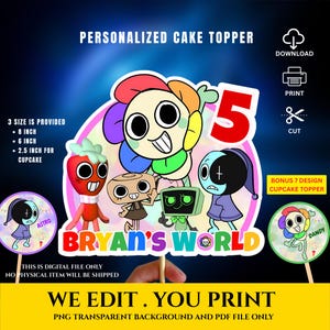 Dandy’s World Party Cake Topper, Cupcake Topper Printable Kids Birthday, Cake Decoration