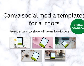 Editable Canva social media templates for authors, writers, book bloggers - five twitter images to show off your ebook cover.