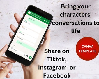 Book marketing Canva template - character conversations- Whatsapp and Messenger template for use on Tiktok, Instagram, Facebook, Booktok etc