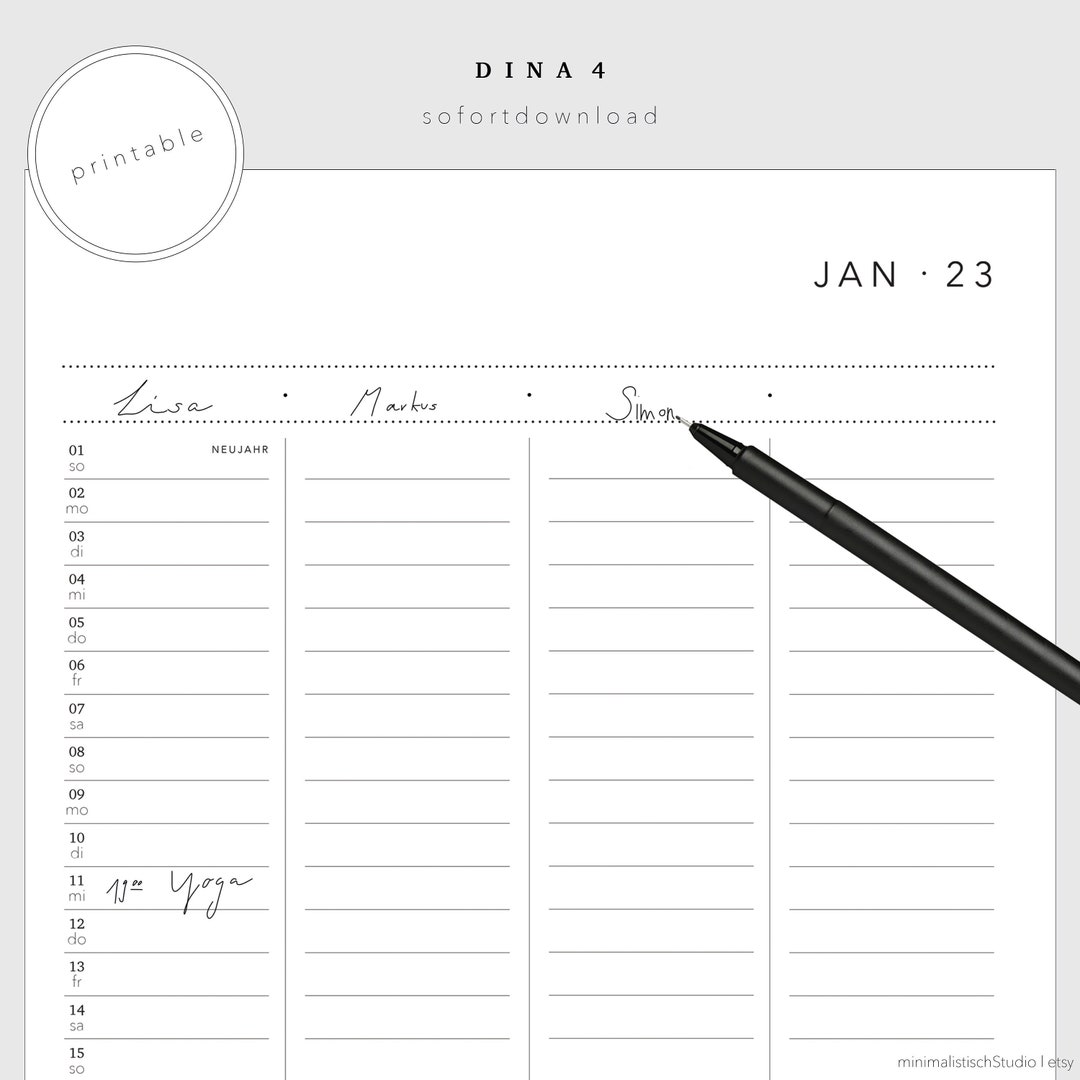 Familienkalender Zum Ausdrucken PDF Printable 2023 - Etsy