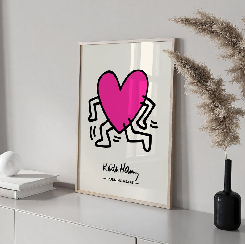Keith Haring Poster Running Pink Heart Keith Haring Prints Etsy