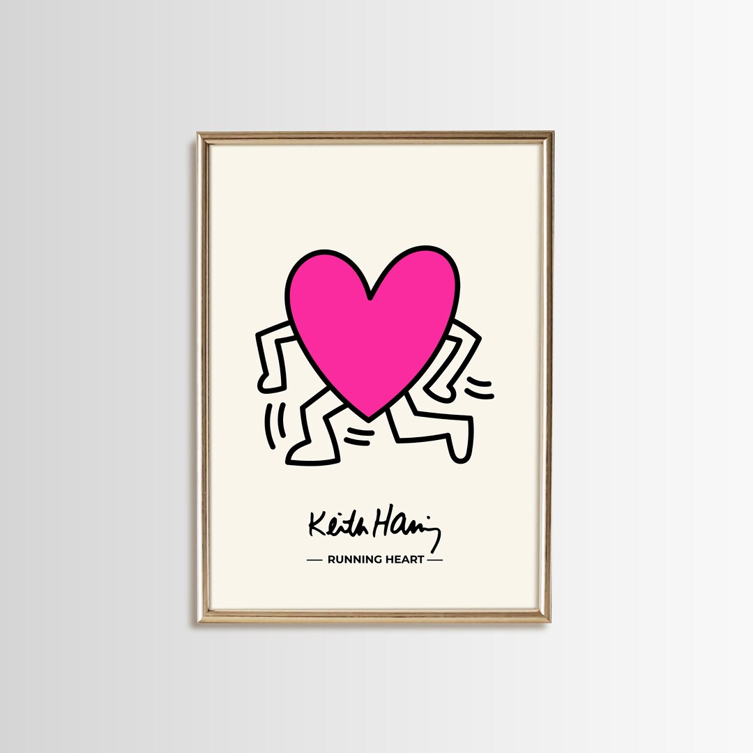 Keith Haring Poster Running Pink Heart Keith Haring Prints Etsy