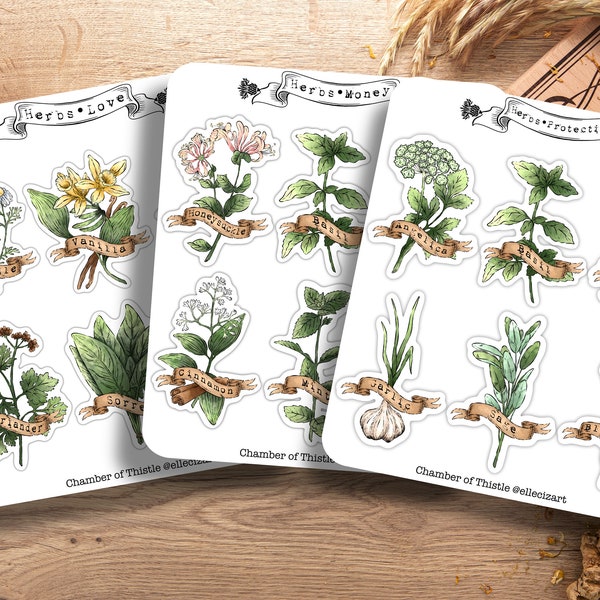 Sticker Sheet Witch Herbs Stickers Bullet Journal Sticker Planner Sticker Wheel of Year Sticker Wicca Sticker Green Witchcraft Sticker Sheet