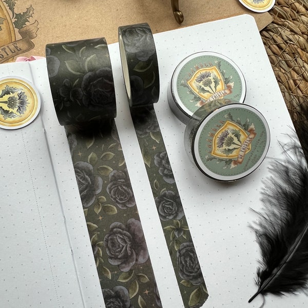 Black Peonies Washi Tape, Journal, Scrapbook, Planner, Magical Washi Tape, Witchy Washi Tape, Cute Washi Tape, Floral Washi Tape, Flower