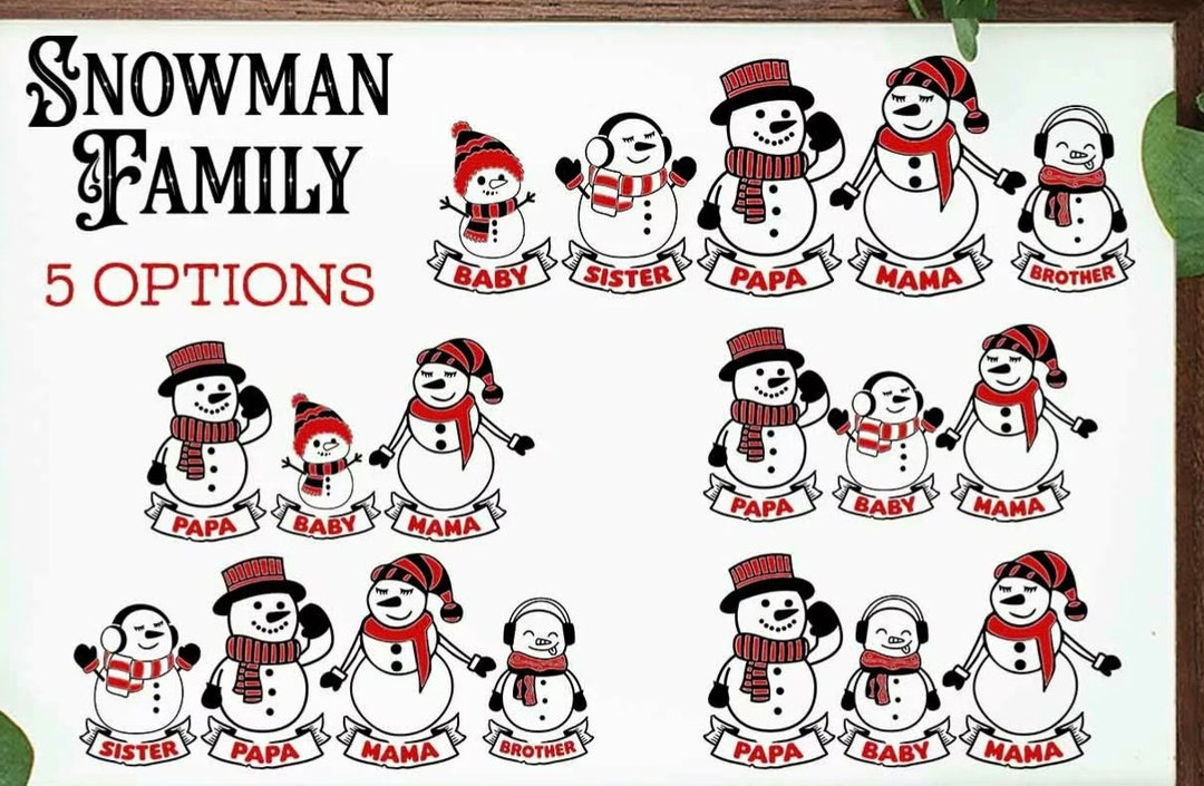 Retro Vintage Snowman Family Design | Minimalistic Faux Embroidery