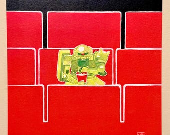 Lámina artística de Zaku en el cine - Decoración de pared - Gundam - Gunpla - Arte de pared - Arte mecánico - Regalo