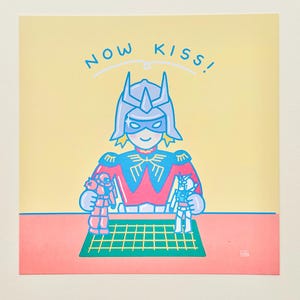 Now Kiss! Char Aznable gundam art print - mobile suit - zaku - rx-78-2 - rx78 - mecha - mech - funny - cute - kawaii - silly