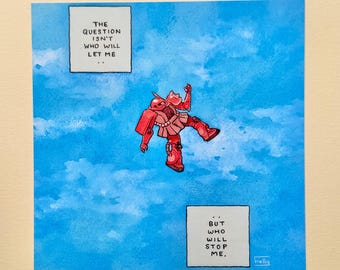 Impresión artística en acuarela de Zaku: ¿Quién me detendrá? - Gundam - Mobile Suit - Gunpla - Mech - Mecha - Decoración de pared - Ilustración - Pintura