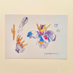 Barbatos Gundam Art print - watercolour - mobile suit - mecha art - mech - anime - wall decor - illustration - colour pencil - painting