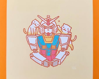 ガンダム RX-78-2 と猫のスクエアプリント - アート - 壁飾り - ポスター - アートプリント