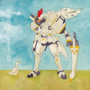 Tallgeese mobile suit art print - goose - painting - watercolour - ink - gundam - mech - meme - silly - kawaii - cute