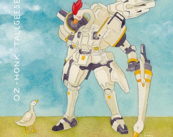 Tallganzen mobiel pak kunstprint - gans - schilderij - aquarel - inkt - gundam - mecha - meme - gek - kawaii - schattig