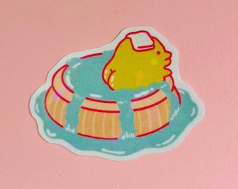 Adesivo olografico Kuchipatchi onsen - sorgenti termali - anime - tamagotchi - kawaii - carino