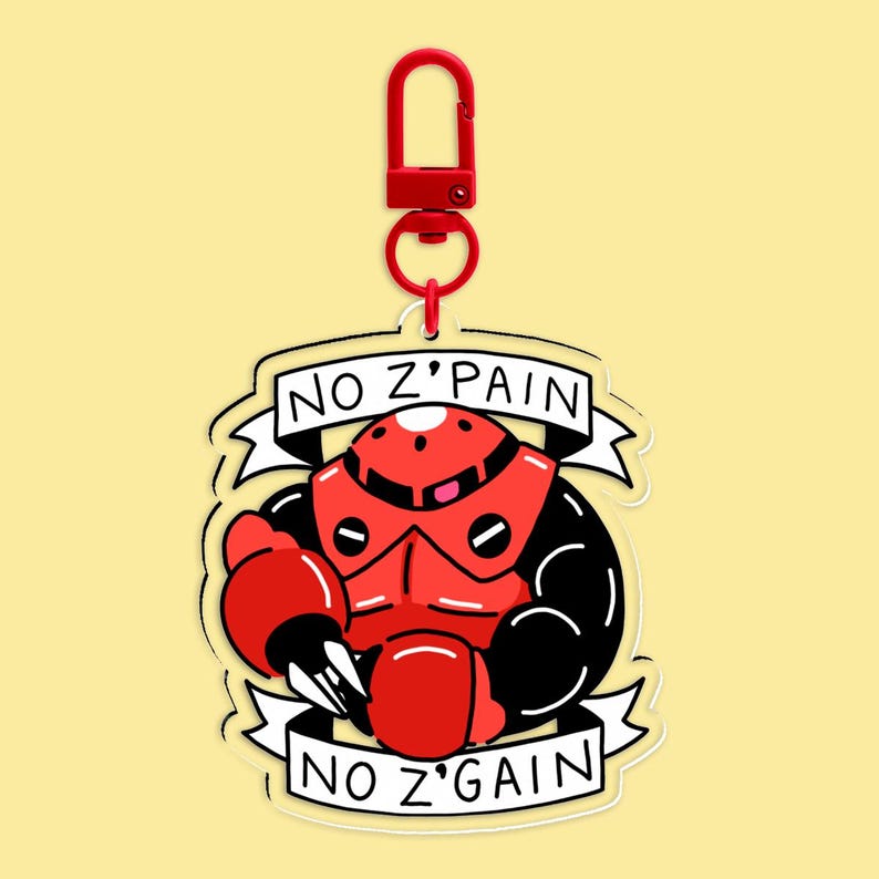 No Z’Pain No Z’Gain Z’Gok akryl dubbelsidig nyckelring - Gundam - gunpla - anime - mobildräkt - mech - konst - illustration - mecha - Char bild 1
