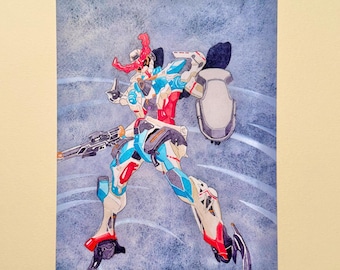 GQuuuuuux Gundam A4 watercolour art print - illustration - painting - gunpla - mech - ink - anime