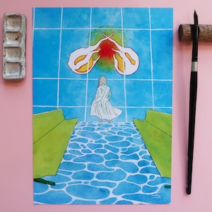 Acuarela A5 Impresión artística de pintura original - Ilustración - Cartel - Decoración de la habitación - Regalo único - 'Aeropuerto'