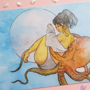 Watercolour Postcard Art Print of Original Painting - Illustration - Room Decor - Unique Gift - &#39;Stuck&#39;
