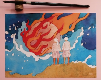 オリジナル絵画の水彩画 A5 アートプリント - イラスト - ポスター - 部屋の装飾 - ユニークなギフト - ビースト
