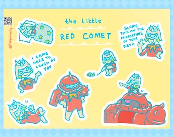 The Little Red Comet sticker sheet - Char Aznable - gundam - mobile suit - mech - cute - kawaii stationery - postcard A6 - anime