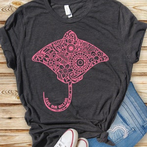 Manta Ray Shirt, Stingray Gift, Stingray Shirt, Ocean Shirt, Beach Tee For Women, Mandala Gifts, Beachy, Ocean Conservation, Marine Biology