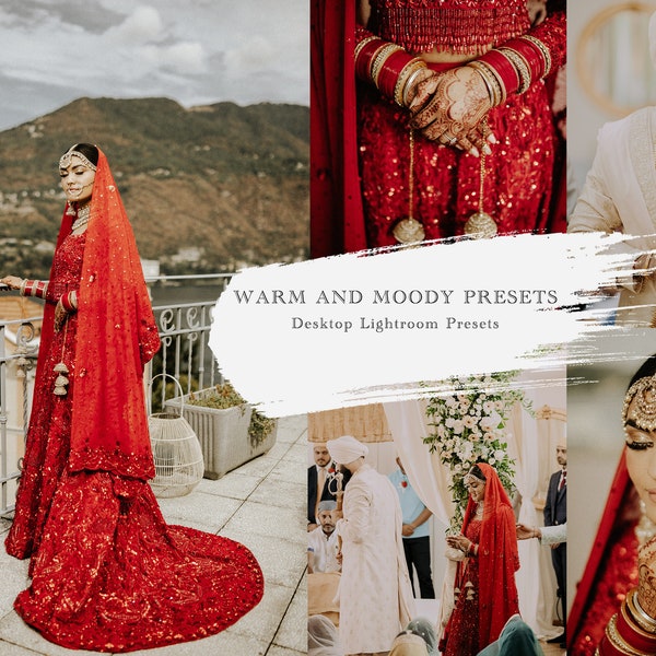 7 Warm and Moody Wedding Presets, for professional photographers, for Lightroom Desktop, Indian Wedding Presets