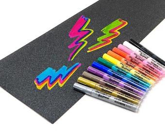 Skateboard Black Grip Tape & 12 Colour Create Paint Pens Art Pack - Custom Grip Tape for Skateboard and Scooter