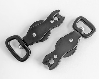 Matt Black One-handed Scissor Snap Hook Clip Clasp fits 20 (3/4') or 25mm (1') Biothane, Leather, or PVC Webbing, Aircraft Grade Aluminum