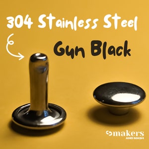 304 rostfritt stål med dubbla nitar, heltäckande – passar 2 standardlager av PVC-vävband, läder eller biotan 9 mm x 9 mm [Gun Metal Black]