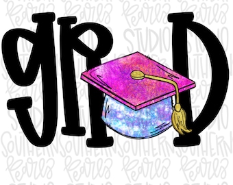 GRAD black letters colorful Graduation cap | Senior | Preschool Kindergarten | Sublimation Design |Digital Download| Women’s, Kids Shirt PNG