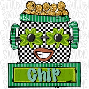 St Patrick’s pot of gold with sunglasses boy with name patch  | Sublimation Design | Digital Download | Women’s, Kids Shirt PNG