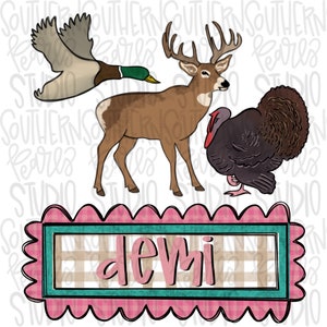 Turkey Buck and Duck Girly pink hunting name plate | Sublimation Design | Digital Download | Women’s, Kids Shirt PNG