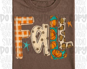 Fall printed lettering png design | plaid polka dots pumpkin leopard | Sublimation Design | Digital Download | Women’s, Kids Shirt PNG