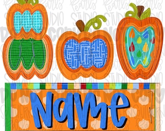 Colorful pumpkin insides trio with Name Patch boy | fall png design | Sublimation Design | Digital Download | Women’s, Kids Shirt PNG