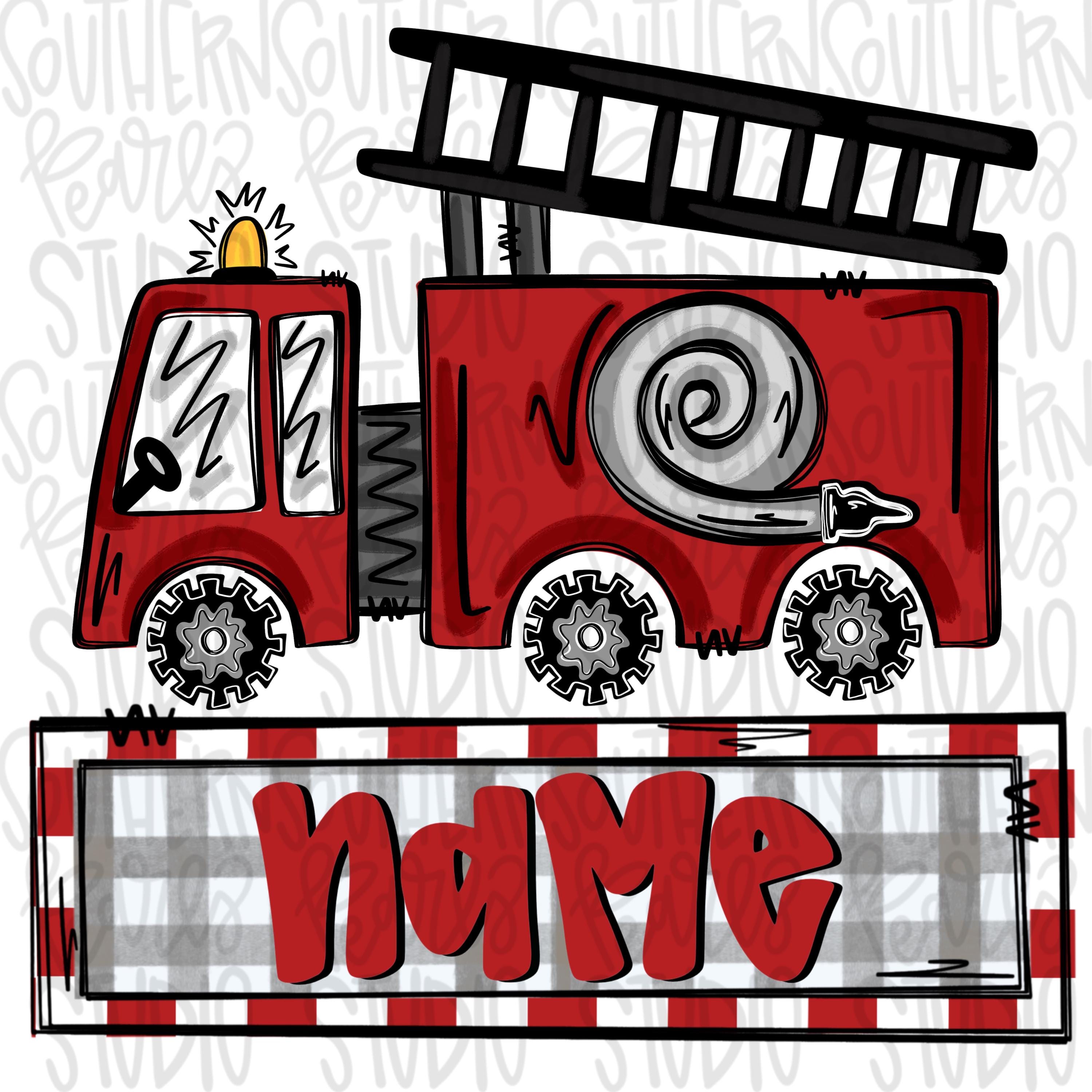 Firetruck with name patch | Sublimation Design | Digital Download | Women’s, Kids Shirt PNG