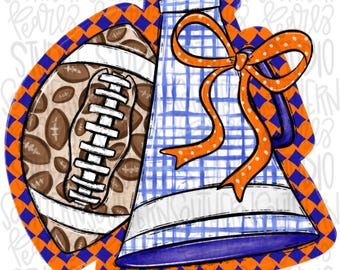 Football & Megaphone PNG: Leopard, Checkered Bow (Digital Download)