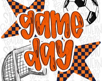 Game Day soccer | orange and navy | Go Team | PNG | Sublimation | Design Download