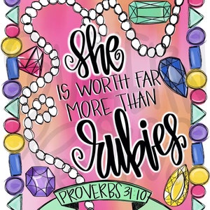 Ella vale mucho más que los rubíes / Diseño de sublimación / Descarga digital / Camiseta PNG para mujer y niño