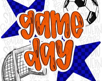 Game Day soccer | Royal and orange | Go Team | PNG | Sublimation | Design Download