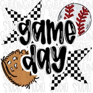 Game Day Baseball | Black and White | Go Team | PNG | Sublimation | Design Download
