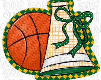 Basketball Megaphone PNG: Yellow, Green, White, Leopard, Check - Go Team (Digital Download)