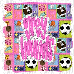 Greyhounds | Mascot in frame | sports stamp collage | football, basketball, baseball, soccer, volleyball, tennis, cheer, golf | PNG download