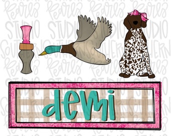 Mallard duck hunting name plate girl | Sublimation Design | Digital Download | Women’s, Kids Shirt PNG