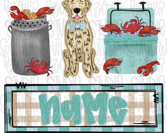Crawfish boil with yellow lab trio | boy name patch  | Crawfish Season | Sublimation Design | Digital Download | Women’s, Kids Shirt PNG