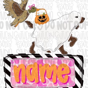 Ghost Boykin spaniel and duck carrying trick or treat basket with name patch girly | Halloween | Sublimation Design | Digital Download | PNG