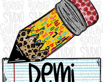 Escritura a lápiz sobre papel / Estilo femenino con parche de nombre / Diseño de sublimación / Descarga digital / Camiseta PNG para mujer y niña
