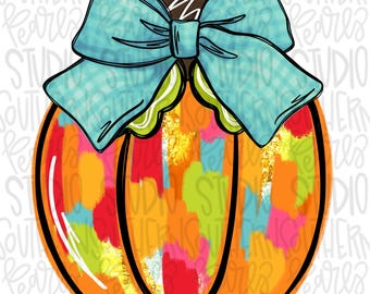 Colorful Pumpkin with Bow | Sublimation Design | Digital Download | Women’s, Kids Shirt PNG