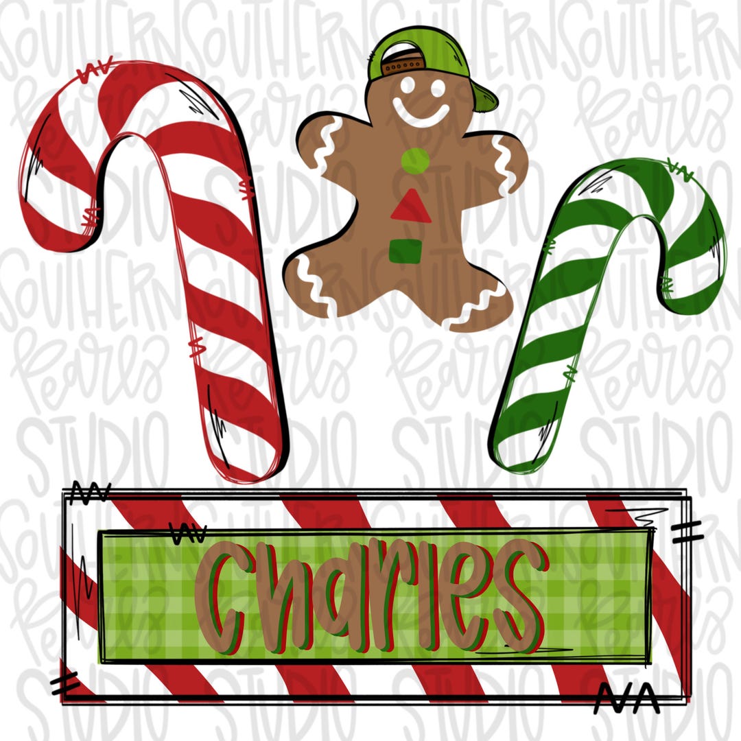 Candy Cane and Gingerbread Boy With Backwards Hat Name Patch