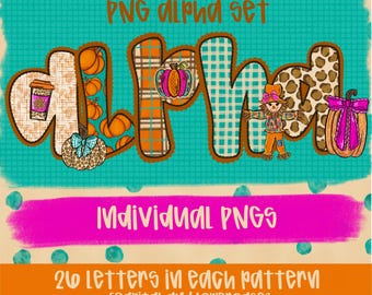 Alfabeto autunnale con extra / Carattere PNG / Design per sublimazione / Download digitale / Maglietta da donna, maglietta per bambini PNG