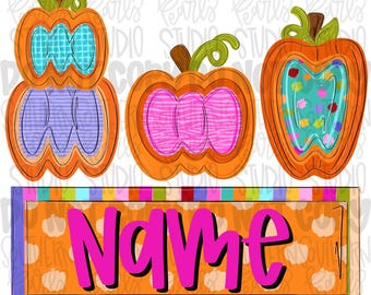 Colorful pumpkin insides trio with Name Patch girl | fall png design | Sublimation Design | Digital Download | Women’s, Kids Shirt PNG