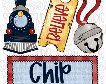 Kersttrein met naampatch |Sublimatieontwerp | Digitale download | Damesshirt, kindershirt, png